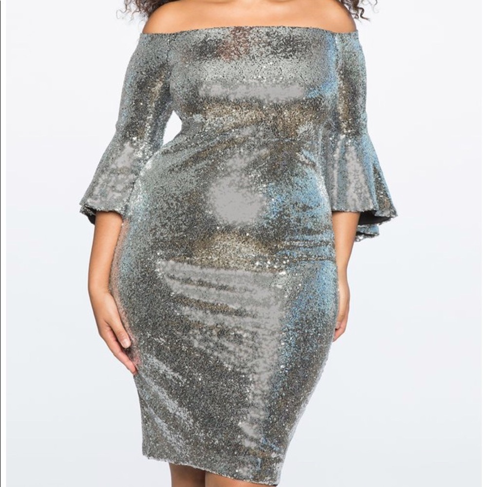 Bombshell off the shoulder silver sequin dress